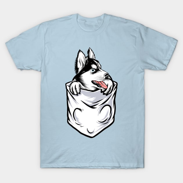 husky in pocket T-Shirt by Mako Design 